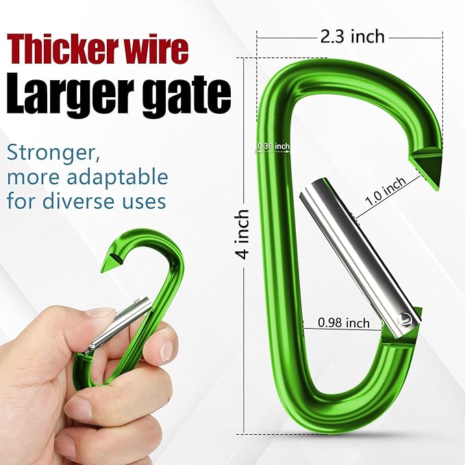 sprookber 4" & 5" Extra Large Aluminum Carabiner D Ring, Caribeener Clips, Spring Snap Hook for Keychain Clip, Set of 4