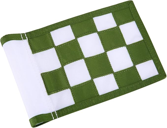 Nylon Golf Putting Green Flags - Solid & Checkered, Indoor/Outdoor, Portable Target Flags, 8.7"x6" (White-Green)