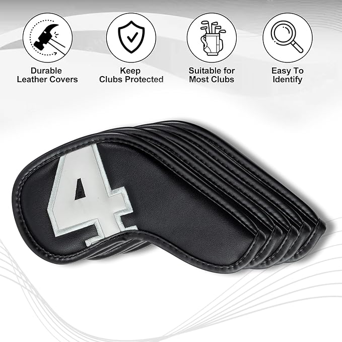 Golf 10pcs Thick Synthetic Leather Golf Iron Head Covers Set Headcover Fit All Brands Callaway Ping Taylormade Cobra Etc. Also Custom Name