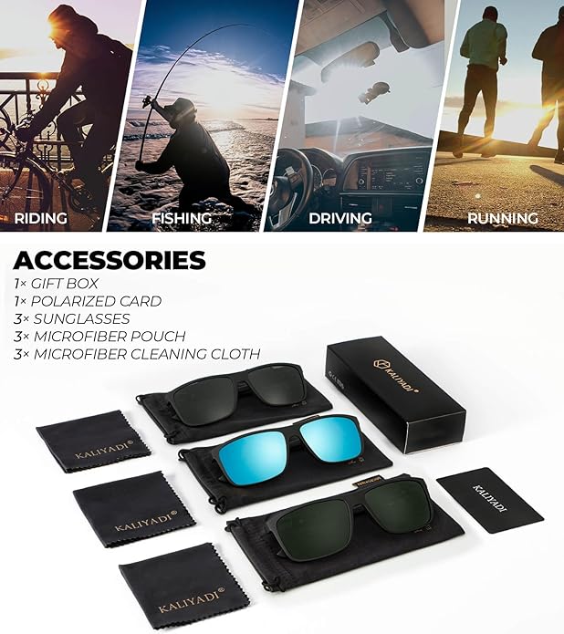 KALIYADI Polarized Sunglasses for Men and Women, Mens Sun Glasses with UV Protection for Driving Fishing Golf (3 Packs)