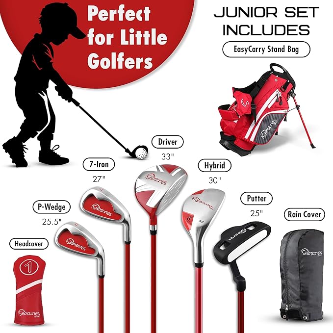 Shorties Golf - Kids Golf Club Set | Perfect for Toddler Golfers and Kids 34"-38" Tall | EasyCarry Stand Bag | Driver, 7-Iron, Putter, Headcover, and Rain Cover
