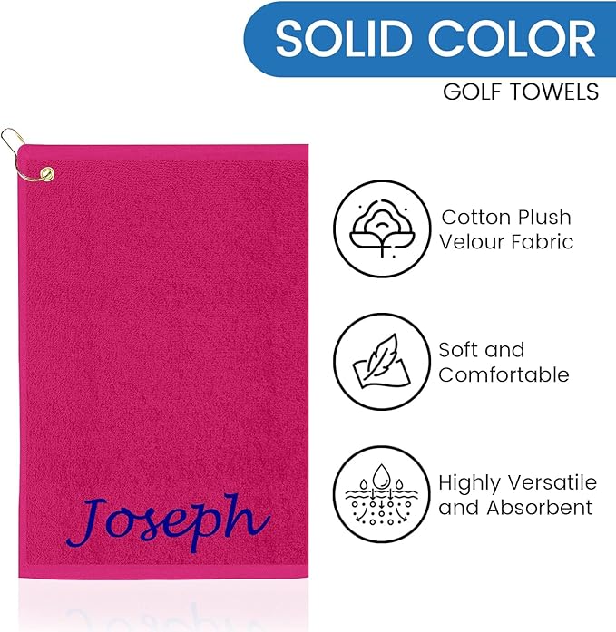 Personalized Passion Golf Towel with Embroidered Name - 16"x26" Cotton Plush Velour Golf Towels with Clip for Men and Women - Accessories Gifts for Golfers - Hot Pink