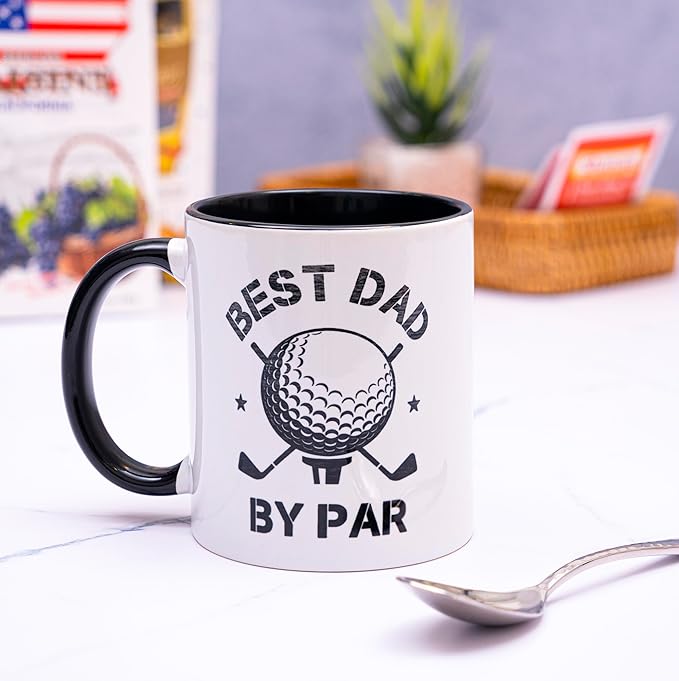 decorluxes Golf Gifts for Dad 11oz Ceramic Mug, Best Dad by Par Mug, Funny Golf Gift for Men, Husband, Gifts for Father’s Day, Birthday (Design 1)