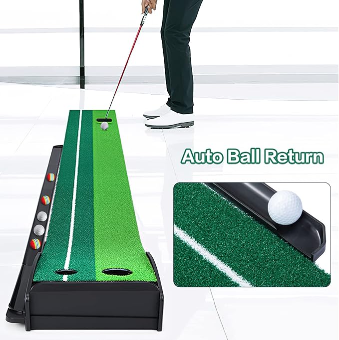 Dollox Putting Green Golf Putting Mat for Indoor, Putting Matt with Auto Ball Return, Mini Golf Set Golf Accessories for Men, Indoors Golf Matt for Home Office, Gifts for Golfer