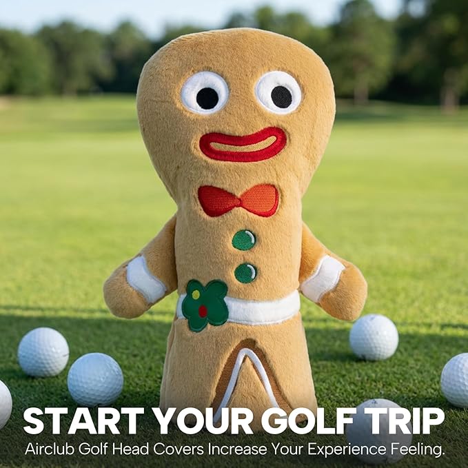 Golf Club Head Covers, Plush Gingerbread Man Golf Driver Covers Fairway Wood Hybrid Head Covers with Interchangeable Tags Advanced Embroidery 3 Wood Headcover Set