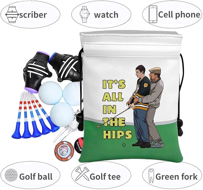 Artpreti Funny Golf Valuables Pouch,Golf Pouch Bag with Drawstrings Golf Tee Bag for Men Women - It's All In the Hips