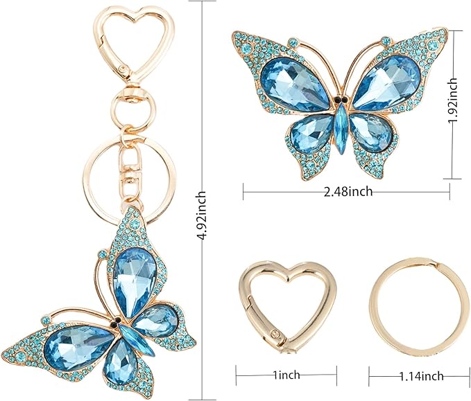 Weixiltc Charm Keychain for Women, Cute Heart Key Chain with Diamond Butterfly Pendant, Lovely Bag & Purse Keyring Accessory