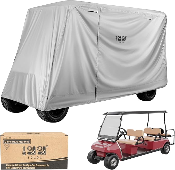 10L0L 4/4+2 Passenger Golf Cart Cover Fits for Yamaha EZGO Club Car,Waterproof 420D Oxford Fabric,Windproof Golf Cart Covers with 3 Zippers