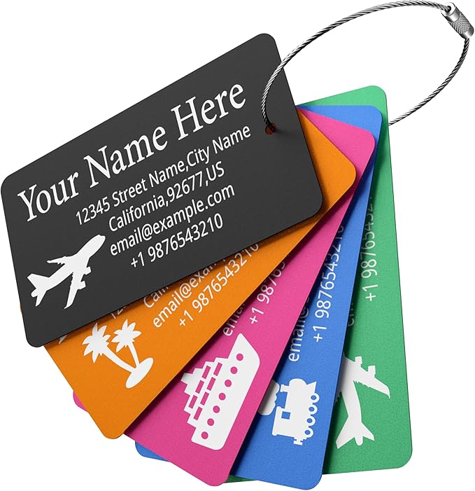 Luggage Tags for Suitcase - Personalized Engraved Metal Tag for Cruise Travel - Custom Name Tags Suitable for Bags and Backpacks(Blue)