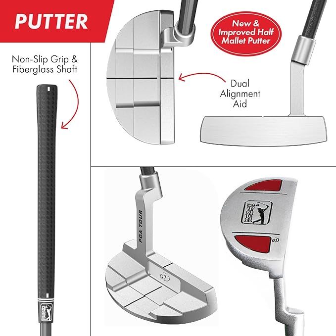 PGA Tour Youth Golf Club Set – Ages 3-5 (3’6”-4’1”) and 5-8 (4’1” - 4'8") Right and Left Handed Beginner Junior Golf Clubs with Lightweight Golf Bag, Mallet Putter, Driver by Golfgen