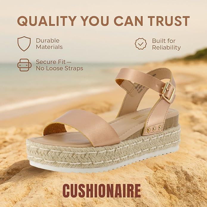 CUSHIONAIRE Melissa Espadrille Platform Sandals For Women with Adjustable Ankle Strap and Memory Foam Insole-Comfortable Womens Sandals for Summer