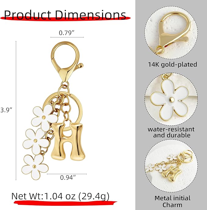 Gold Bubble Heart, Cherry, Bow & More Designs Letter Initial Keychain Bag Charms – Cute Purse Charms for Handbags