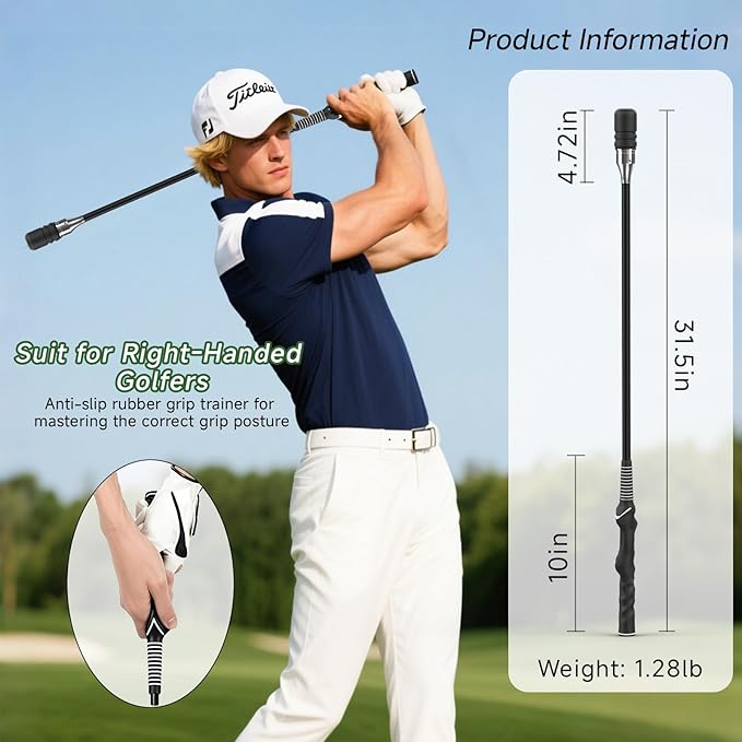 Rocalt Golf Swing Trainer for Right-Handed Players | Click Stick Tempo & Speed Training Aid with Click Sound, Improves Flexibility, Balance & Swing Rhythm