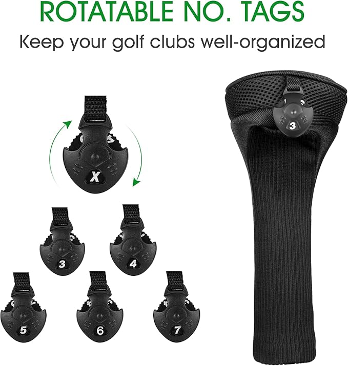 Golf Club Head Covers for Fairway Woods Driver Hybrids 3 Pieces Long Neck Mesh Sports Fan Golf Club Headcovers Set with Interchangeable No. Tags 3 4 5 6 7 X Golf Accessories for Men Women