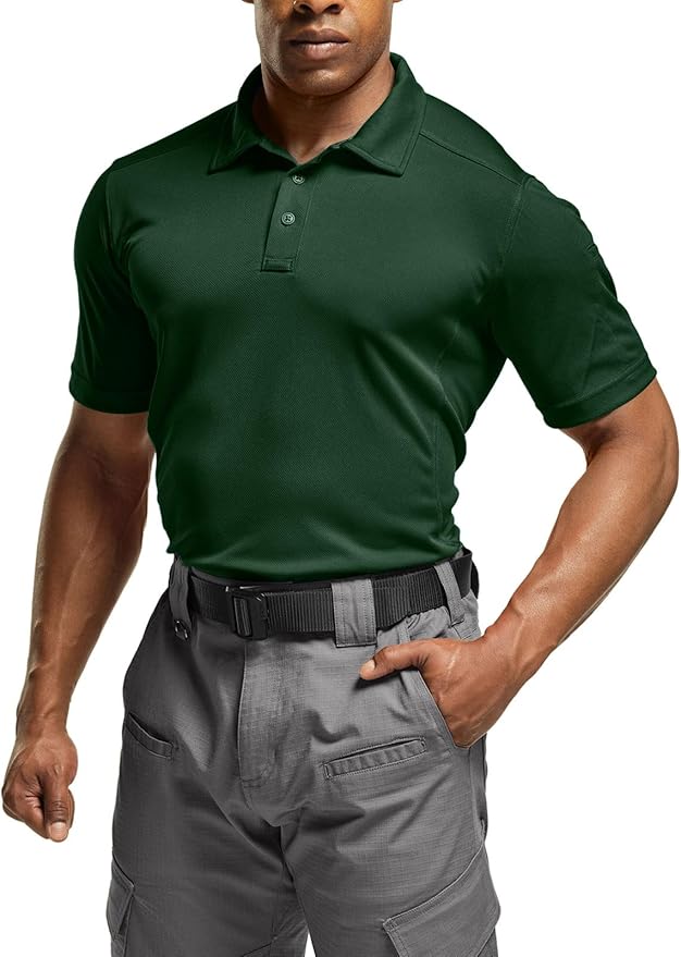 CQR Men's Polo Shirts, Tactical Short Sleeve Golf Performance Shirts, Lightweight Dry Fit UPF 50+ Pique