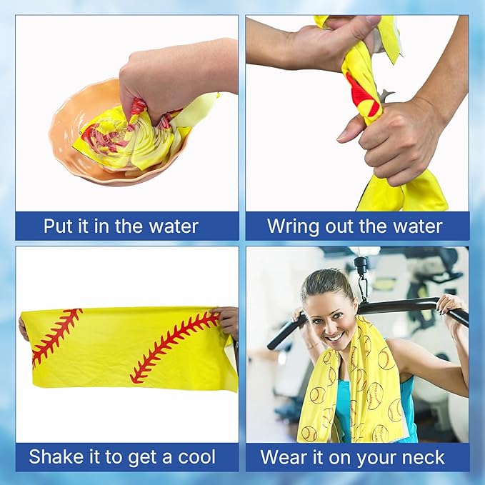 OPSO Baseball Softball Cooling Towel Set, 40 x 12 inches, 12 Pack, Microfiber Sports Towels for Baseball, Soccer, Golf LCE Towel Microfiber Sports Towels for Player (Softball 4)