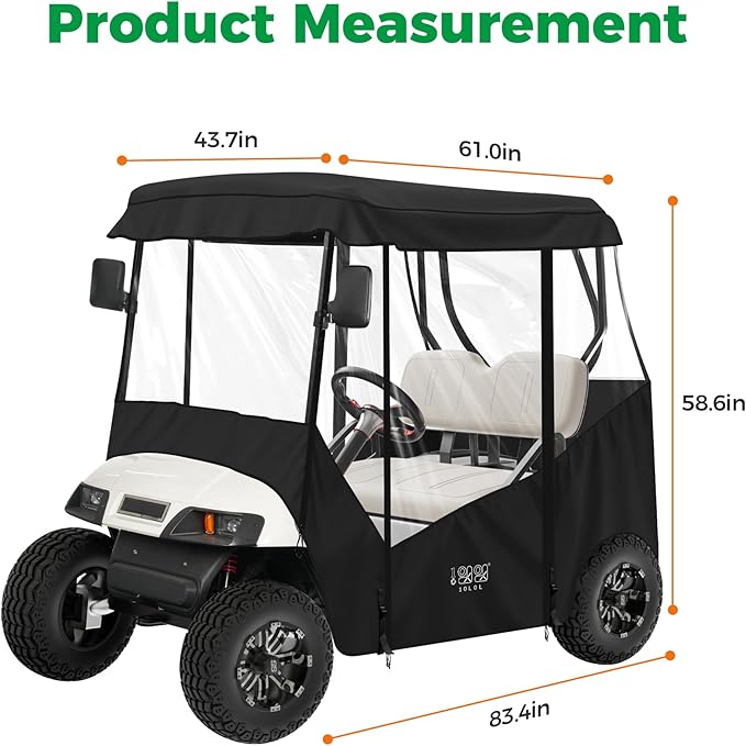 10L0L Universal Golf Cart Enclosure Compatible with EZGO and Club Car Models, 2-Passenger Golf Cart Waterproof 420D Material Windproof Transparent on 2 Sides