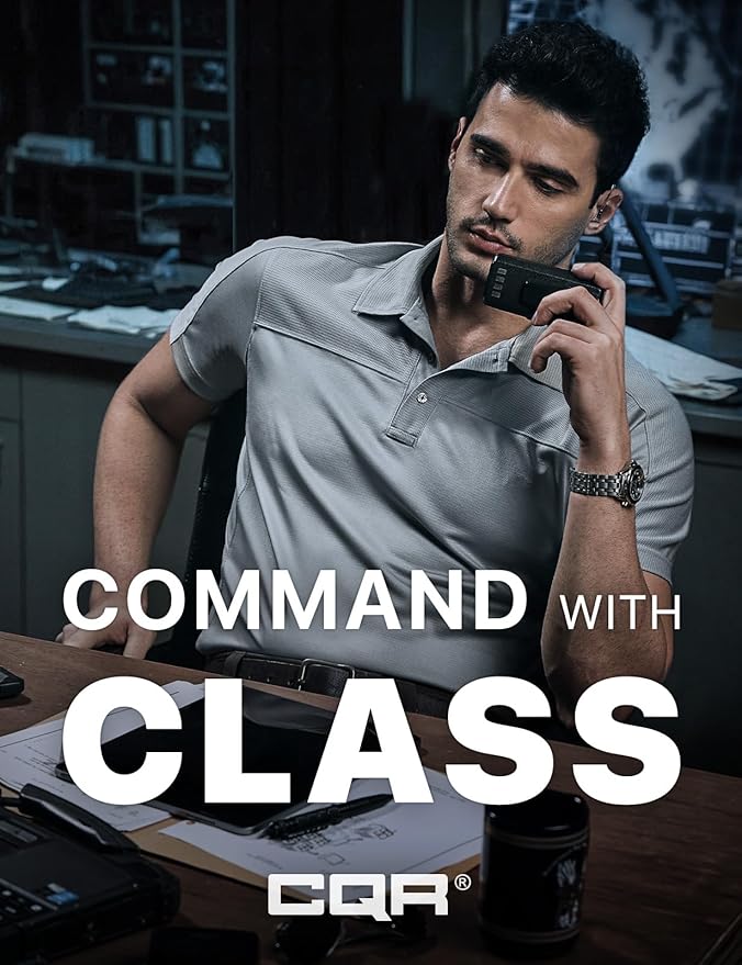 CQR Men's Polo Shirts, Tactical Short Sleeve Golf Performance Shirts, Lightweight Dry Fit UPF 50+ Pique