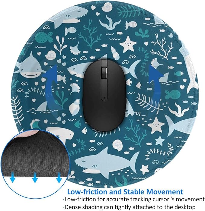 Cute Shark Mouse Pad, Fish Mouse Pads for Desk, Stitched Edge Mousepad with Non-Slip Rubber Base, Gaming Mouse Mat for Computer Laptop Home Office
