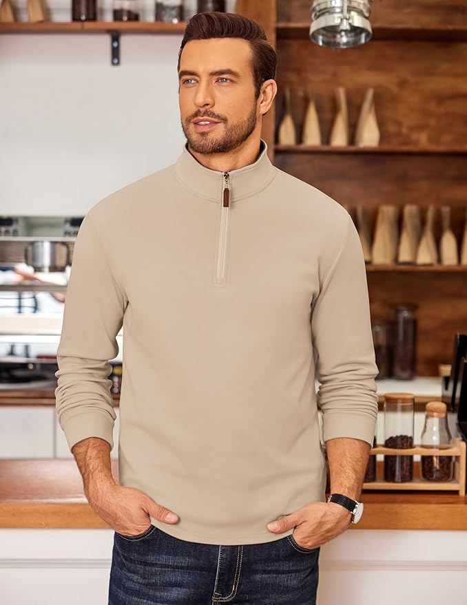 COOFANDY Men's Fleece Quarter Zip Pullover Long Sleeve Mock Neck Sweatshirt