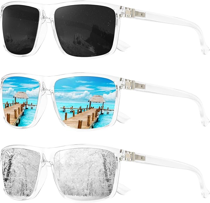 KALIYADI Polarized Sunglasses for Men and Women, Mens Sun Glasses with UV Protection for Driving Fishing Golf (3 Packs)