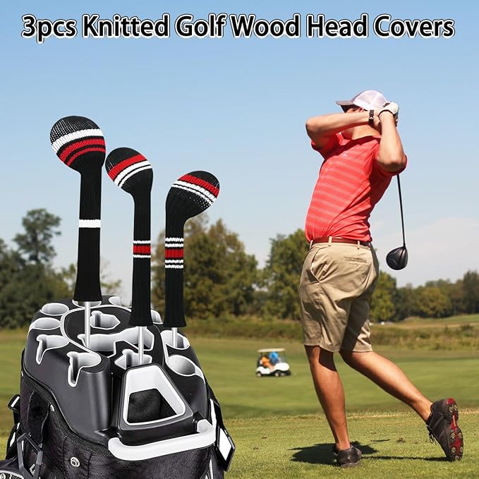 LeFeng 3Pcs Golf Club Covers, Knitted Golf Club Covers for 460cc Driver Fairway Woods and Hybrid