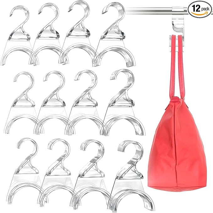 Wiosi Premium Clear Purse Hanger Closet Set of 12 - Durable Acrylic Organizers and Storage Bag Hanger for Luxury Closet - Purse Hanger Holder for Handbags Premium Backpack Purse Hooks