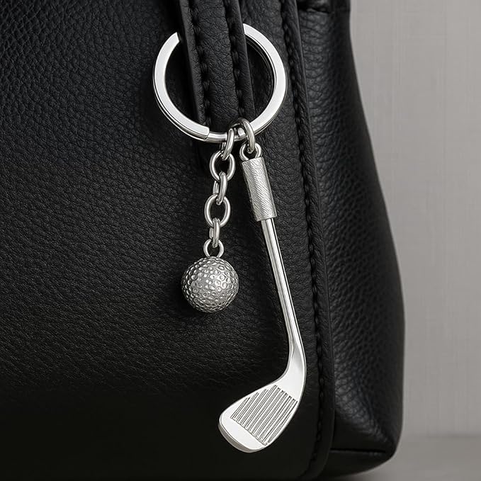 Golf Keychain – Golf Keychains Bag Charms for Women with Stainless Steel Finish & Textured Details, Cool Key Chains Gifts for Golfers & Sport Enthusiasts
