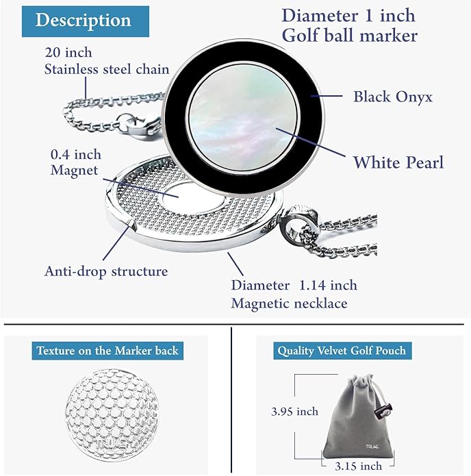 Golf Ball Marker Necklace with Pearl Ball Marker, Golf Accessories, Golf Gifts, Golf Ball Markers for Women