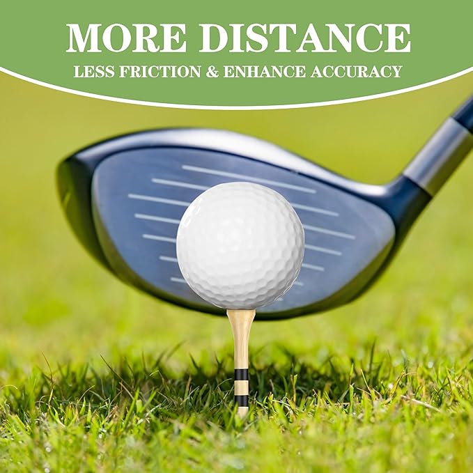 Natrual Wooden Golf Tees 100 Pack (2-3/4" & 3-1/4" Available) Biodegradable Bamboo Golf Tees,More Sturdy and Stable,Natural/White Color