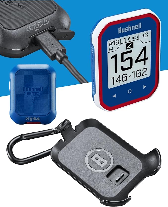 Bushnell Phantom 3 Slope Golf GPS Rangefinder (Blue) with BITE Magnetic Mount and GreenView with Slope-Adjusted Distances, 38,000+ Courses, Auto Hole Advance with Wearable4U Cleaning Cloth Bundle