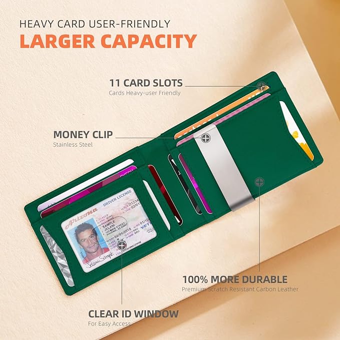RUNBOX Money Clip Wallets for Men,Slim Leather Mens Bifold Wallet,RFID Blocking Front Pocket Wallet,Thin Credit Card Holder with Gift Box