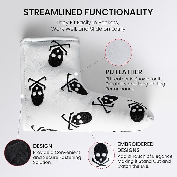 FINGER TEN Golf Blade Putter Cover Premium Synthetic Leather Stylish Design, Universal Headcover Waterproof Protection, Durable Headcovers Covers Fit Most Blade Putters for Men Women