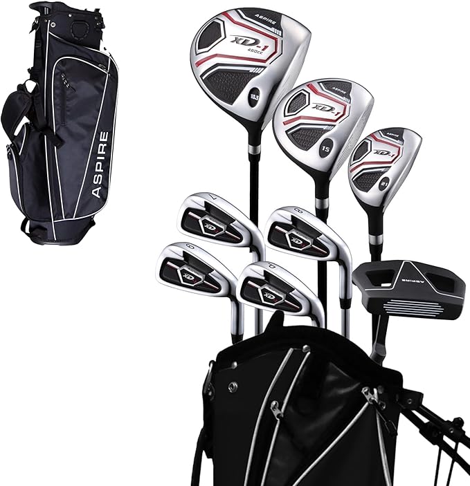 Aspire XD1 Teen Golf Club Set for Ages 13–16 – Complete Youth Golf Set with Driver, Hybrid, 7–PW Irons, Putter, Stand Bag & 3 Headcovers - Graphite/Steel Shafts