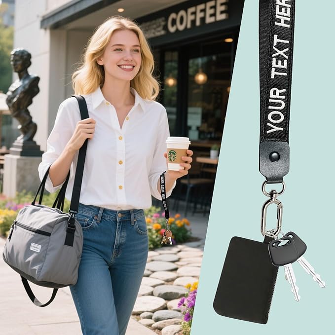 Graceful life Custom Keychain Embroidery with your any text, wrist lanyard keychain Personalized Number key wrist lanyard, Name Key Chain, Cute Keychains for Gift Private Reg Fob, Gift for Him Her