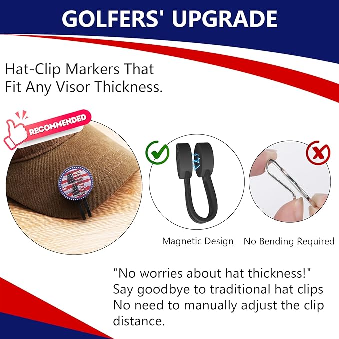 Funny Patriotic Golf Ball Marker with Magnetic Hat Clip - Golf Accessories Golf Gadgets for Golfers Golf Lovers