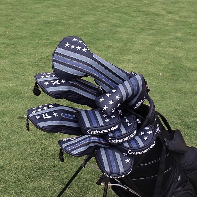Craftsman Golf Blue Strips Stars Mallet Mid-Mallet Blade Putter Head Cover Headcover Magnetic Closure Alignment Stick Case Holder