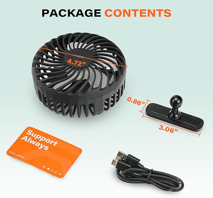 A2C Golf Cart Fan Rechargeable Magnetic Base Battery Operated Portable Fan 3 Speeds 4000 RPM Strong Airflow Compatible with Yamaha, EZGO, Club Car - 360° Rotatable Golf Cart & Cruise Ship Accessories