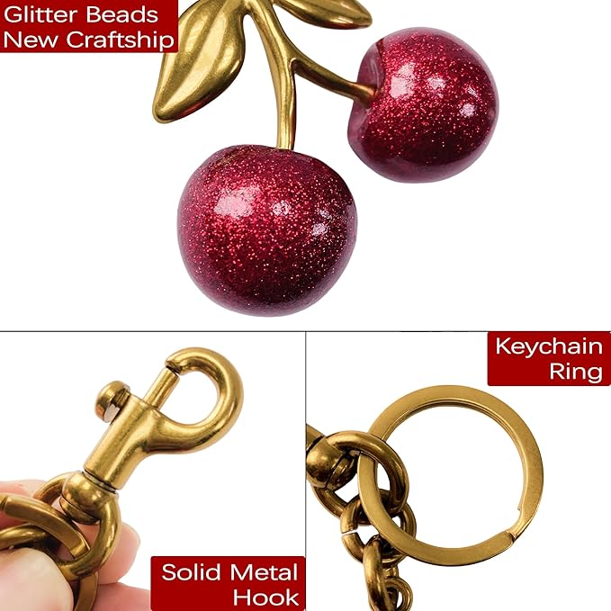 Cherry Bag Charm for Handbag, Big-Apple Strawberry Fruit Bag Charm Cherry Car Accessories KeyChain