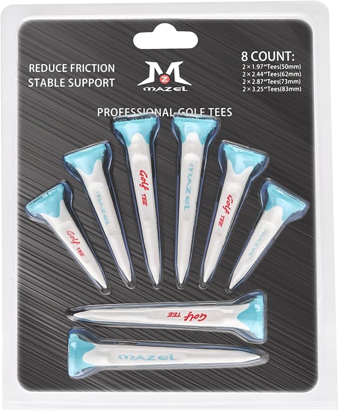 MAZEL Plastic Golf Tees 8 Pack｜Excellent Durability and Stability Plastic Tees with 5 Prongs,Reduces Friction & Side Spin