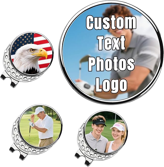 Custom Golf Ball Marker Hat Clip with Photo Text Personalized Magnetic Ball Markers Hat Clip for Men Women Golfer Removable Attaches Premium Gifts