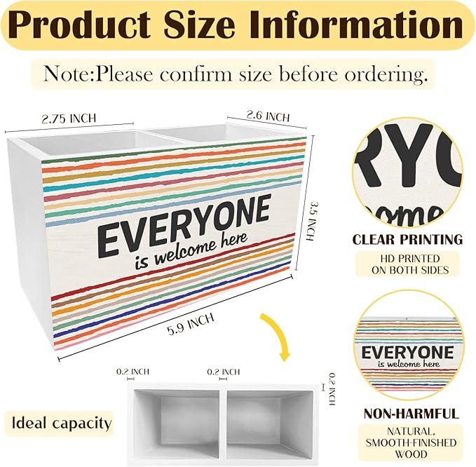 Boho Diversity Inclusion Classroom Decor Pen Pencil Holder for Desk, Everyone is Welcome Here Equality Wooden Box Sign Desk Decor for Classroom School Counselor Office Decoration