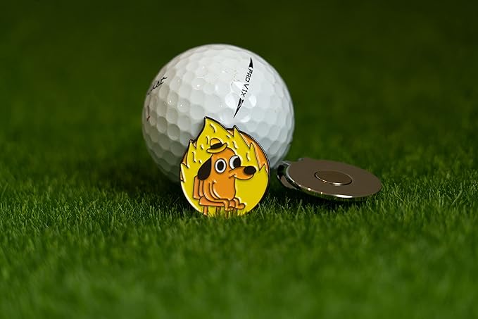 Play and Repeat This is Fine Meme Golf Ball Marker with Magnetic Hat Clip - Funny Golf Gift for Men, Kids - Golf Accessories and Gifts