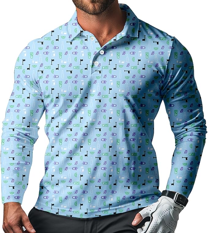 Men's Long Sleeve Golf Shirt Quick Dry 3 Button Work Fishing Outdoor Casual Collar Shirt