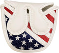 Embroidery Stars & Stripes Center Shafted Golf Mallet Putter Cover Magnetic Mallet Putter Head Cover Club Protective Case, Red White Blue Mallet Putter Headcover