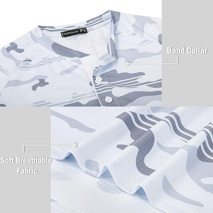 TAPULCO Mens Collarless Golf Shirts Short Sleeve Dry Fit Stretch Casual Breathable Lightweight Tshirts