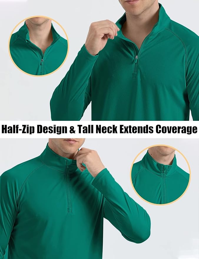 MAGCOMSEN Men's Long Sleeve Sun Shirts UPF 50+ Tees 1/4 Zip Up Fishing Running Rash Guard T-Shirts Outdoor Shirt