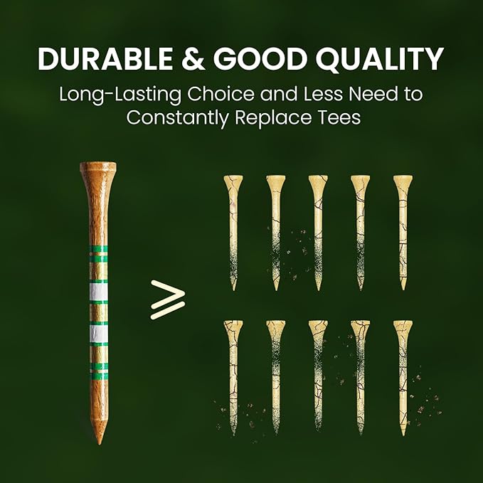 FINGER TEN Golf Tees Wood for Men Wooden Tee 1 1/2 2 3/4 3 1/4 Inch Western Birch Value 100 Pack, Reduce Friction Spin Tall Sturdy Base for Stability Long-Lasting Durability