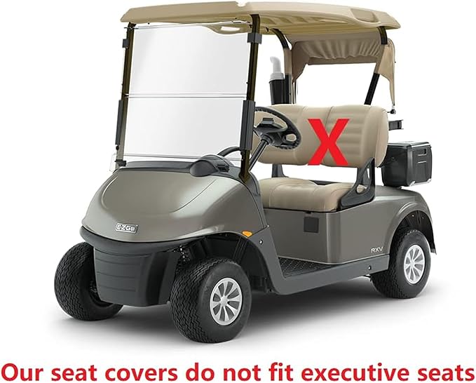 Huskey 2PCS Golf Cart Front Seat Covers for EZGO RXV 2008-UP G&E Models Custom Two-Tone Black/Red Diamond Stitching with Red Piping, Marine Grade Vinyl Material, Staple on Design