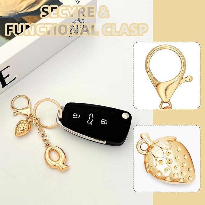 Gold Bubble Heart, Cherry, Bow & More Designs Letter Initial Keychain Bag Charms – Cute Purse Charms for Handbags